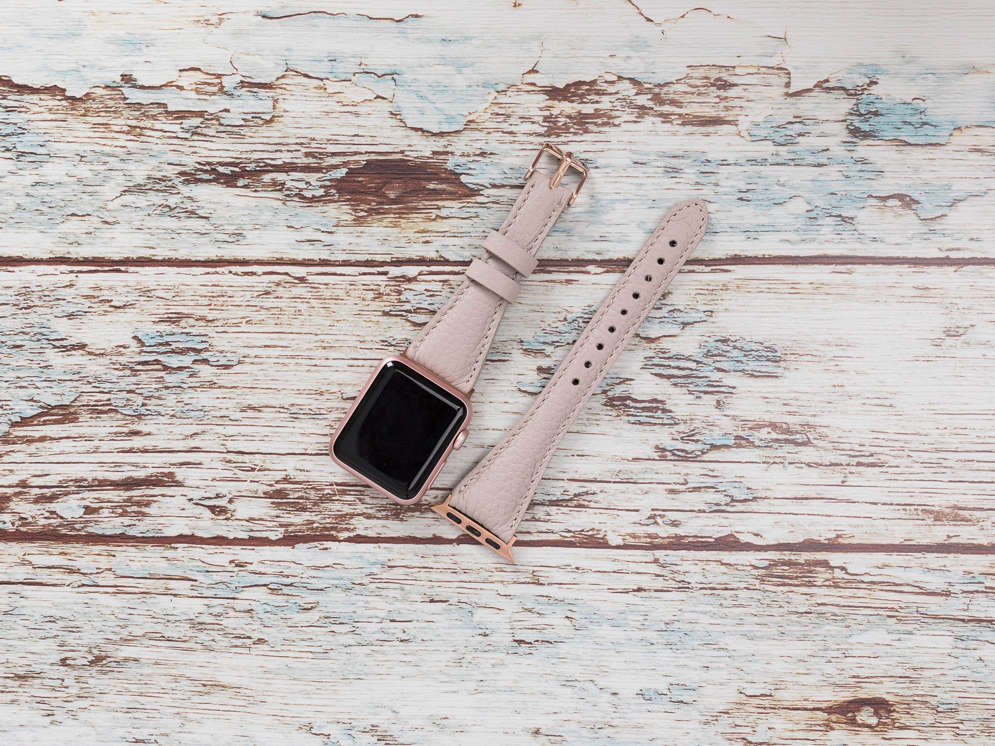 Beige Leather Apple Watch Band Series 11/10/9/8/7/6/5/4/ SE / Ultra 1/2/3
