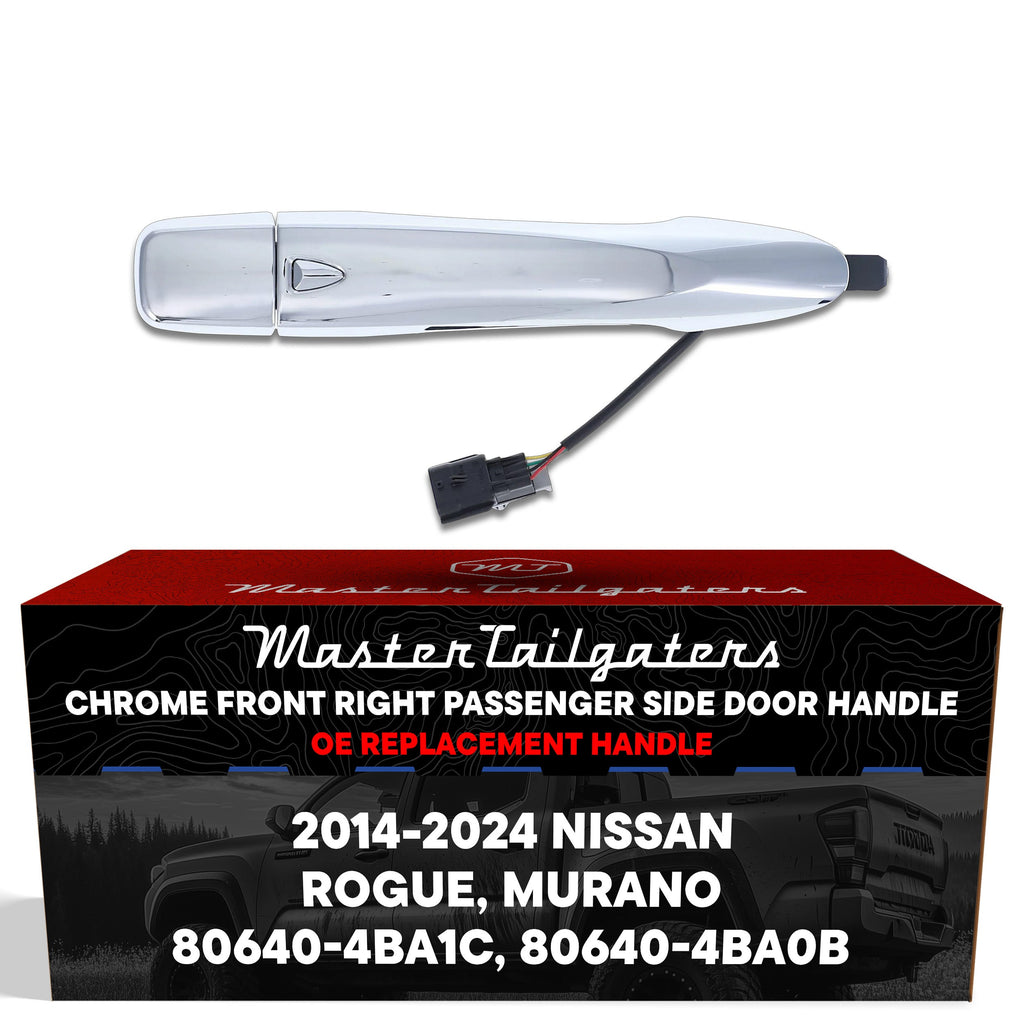 Exterior Door Handle Chrome Replacement for Nissan Murano (2015-2024), Rogue (2014-2024) OE Part # 80640-4BA1C, 80640-4BA0B | Front Right Passenger Side w/o Keyhole