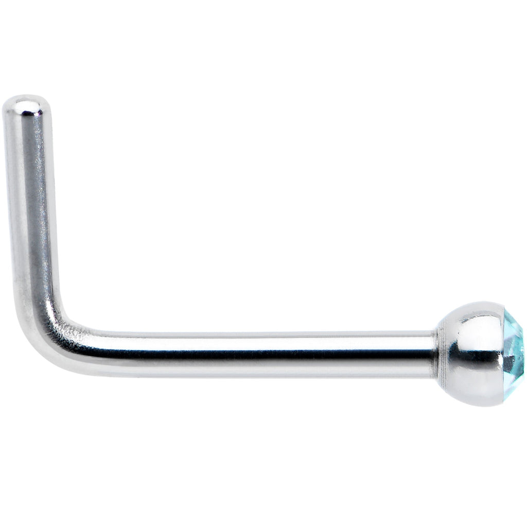 20G Stainless Steel Aqua Gem Micro Nose Ring L-Shaped