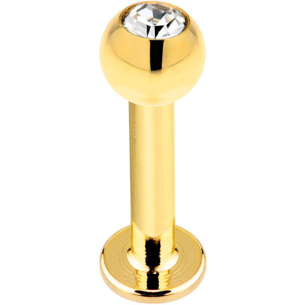 16G Solid 14k Yellow Gold Cubic Zirconia Labret - 5/16 3mm