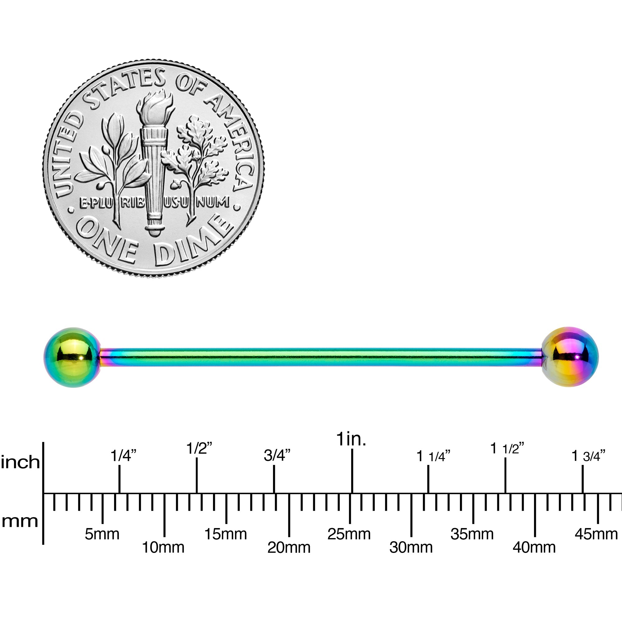 14G Rainbow Anodized Titanium Industrial Barbell Earring