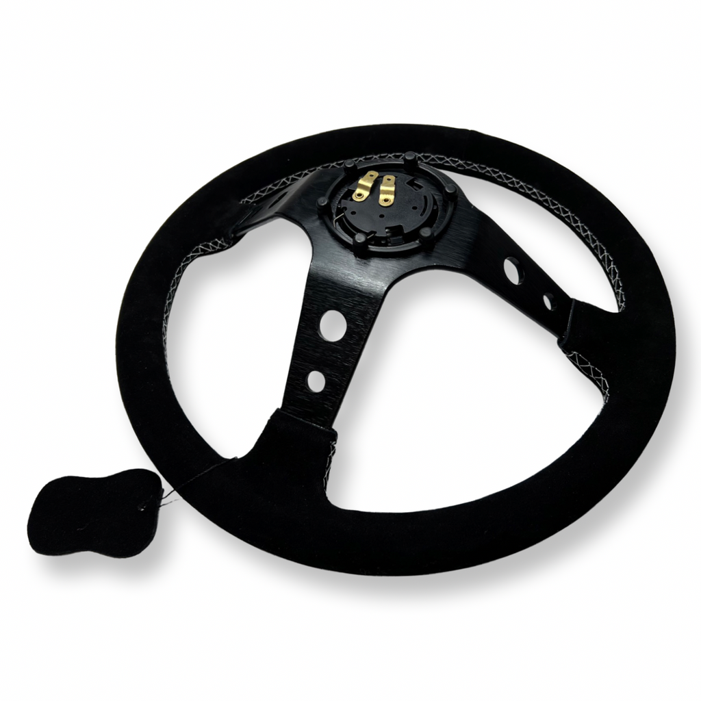 Universal 350mm 3"Deep Dish 6-Bolt Steering Wheel Black Suede Heartless