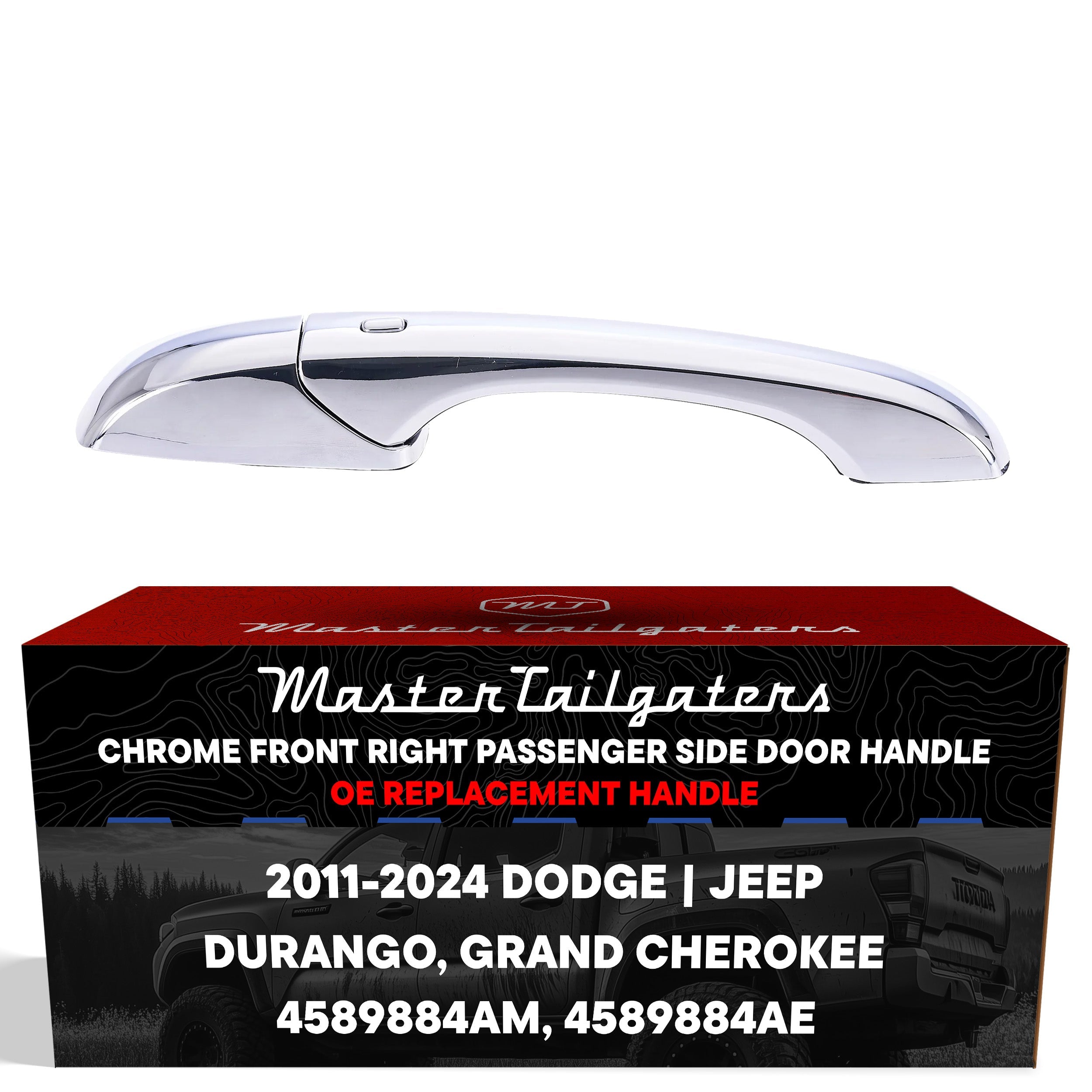 Exterior Door Handle Chrome Replacement for Dodge Durango (2011-2024) / Jeep Grand Cherokee (2011-2024) OE Part # 4589884AM, 4589884AE | Front Right Passenger Side w/o Keyhole