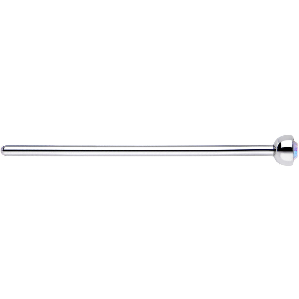 20G 3/4 Aurora CZ Steel Straight Fishtail Nose Ring 2mm