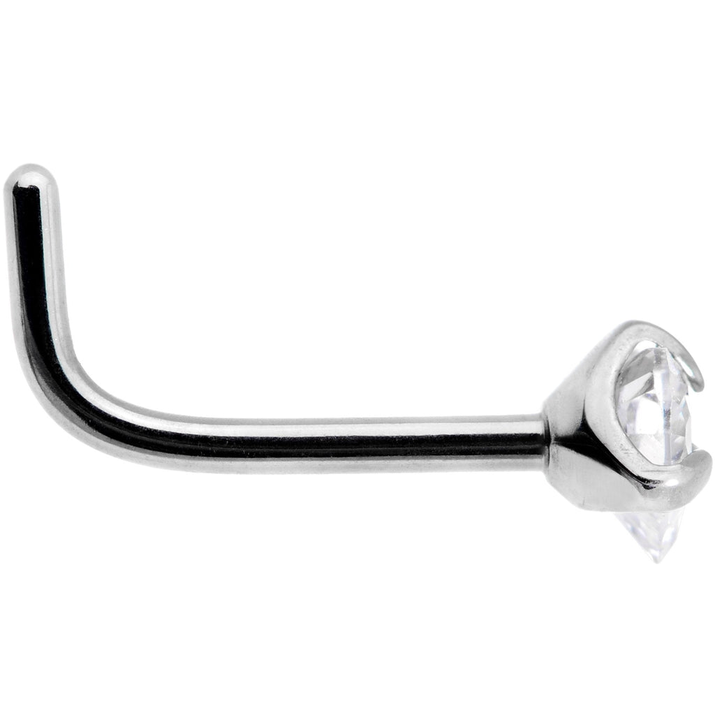 20G Clear 3mm CZ Heart Gem Grade 23 Titanium L Shaped Nose Ring