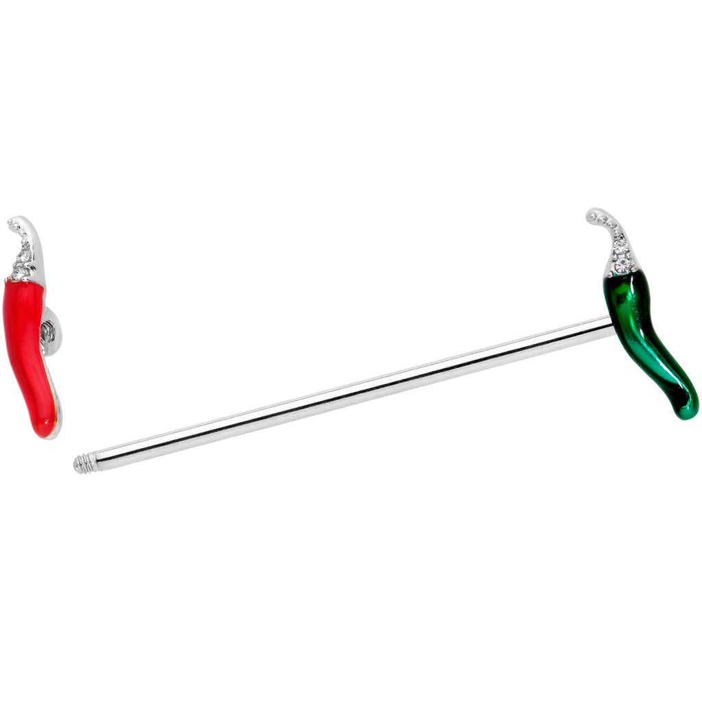 14G Clear Gem Red Green Pepper Industrial Barbell 38mm