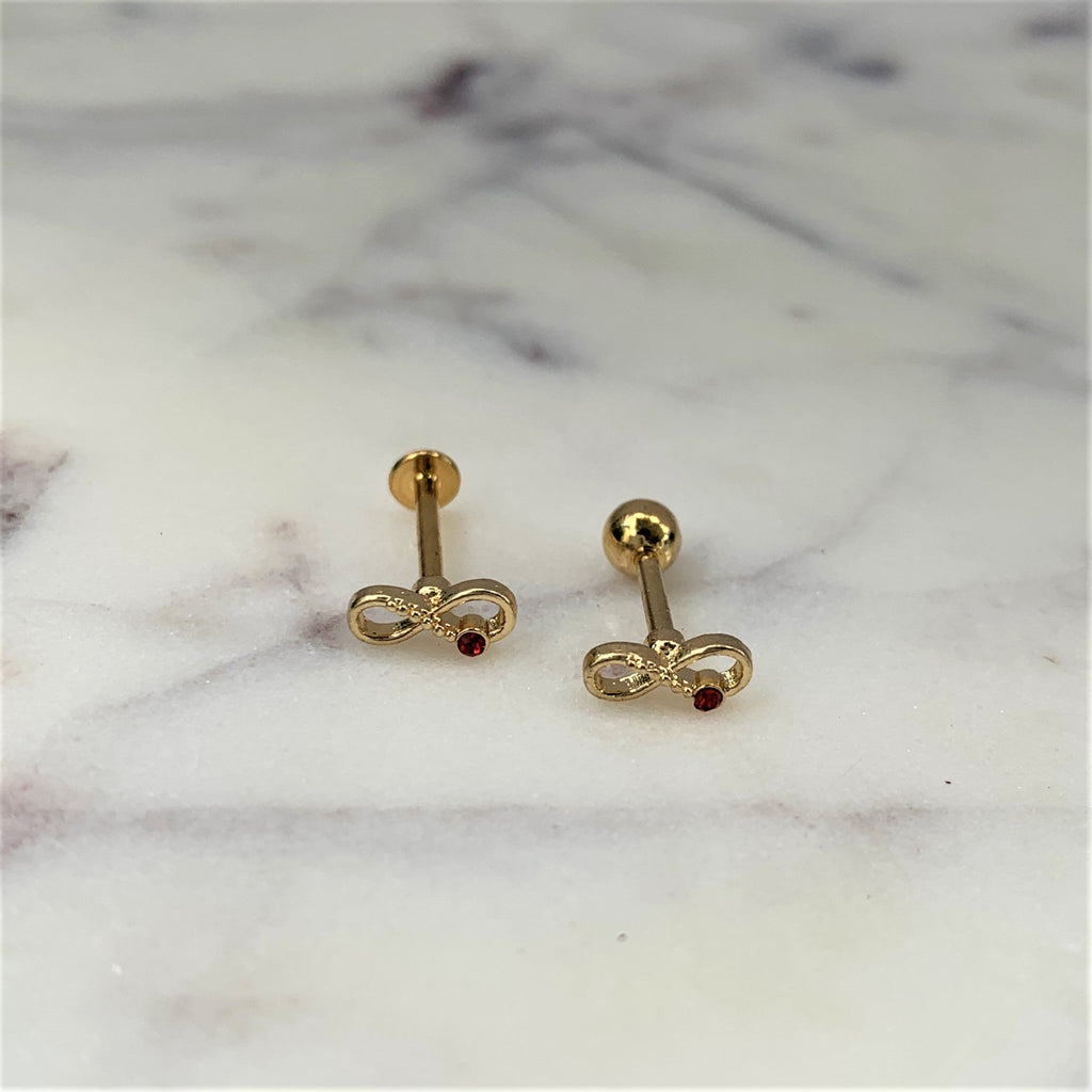 16G 5/16 Red Gem Gold Tone Infinity Love Labret Monroe Tragus