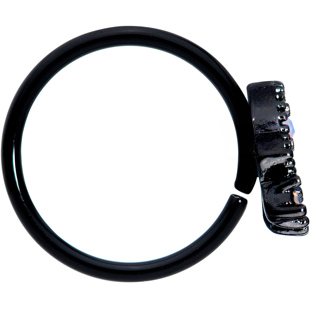 20G 5/16 White Faux Opal Black UFO Nose Hoop