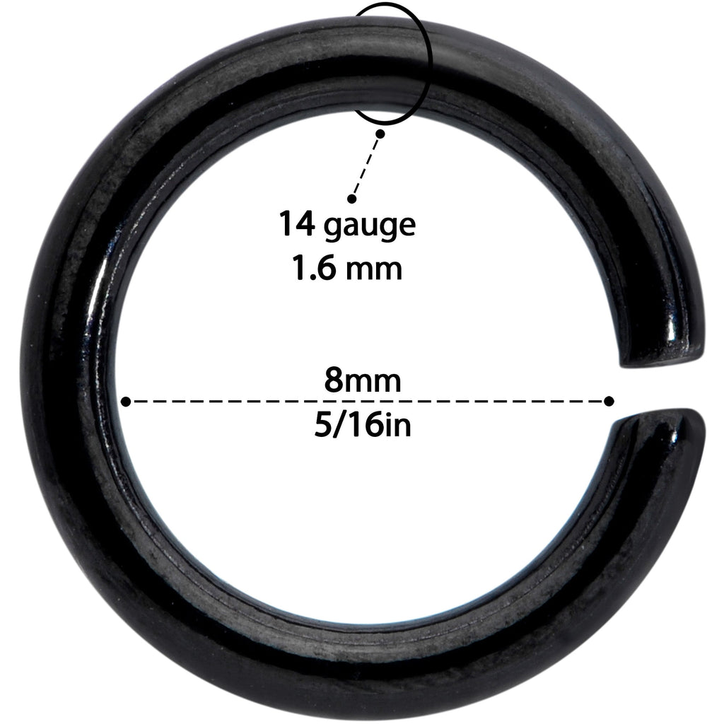 14G 5/16 Steel Black Anodized Seamless Cartilage Ring Set of 12