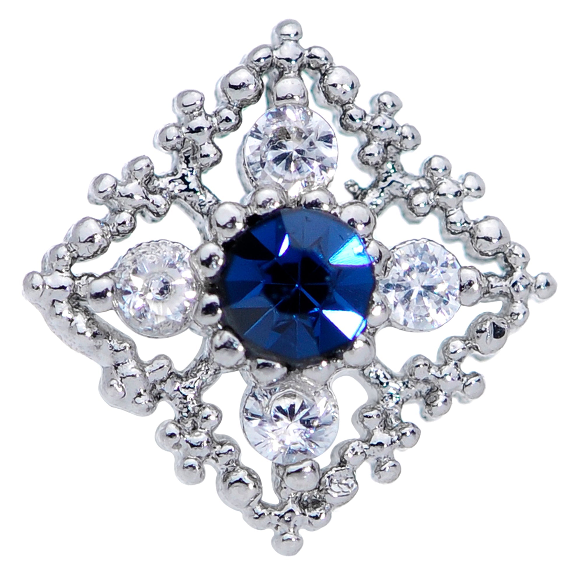 20G 1/4 Clear Blue Gem Textured Rhombus Cross Nose Bone