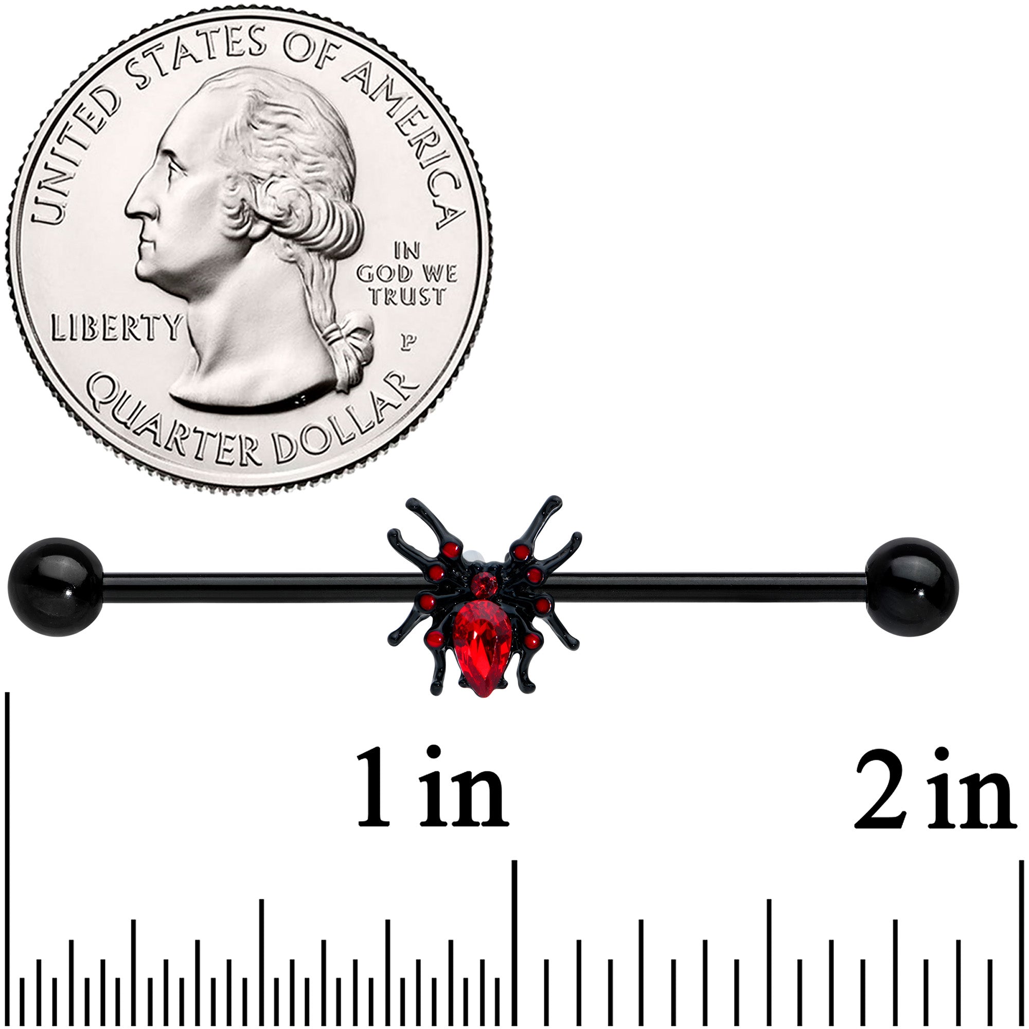 14G Red Gem Black Sexy Spider Halloween Industrial Barbell 38mm