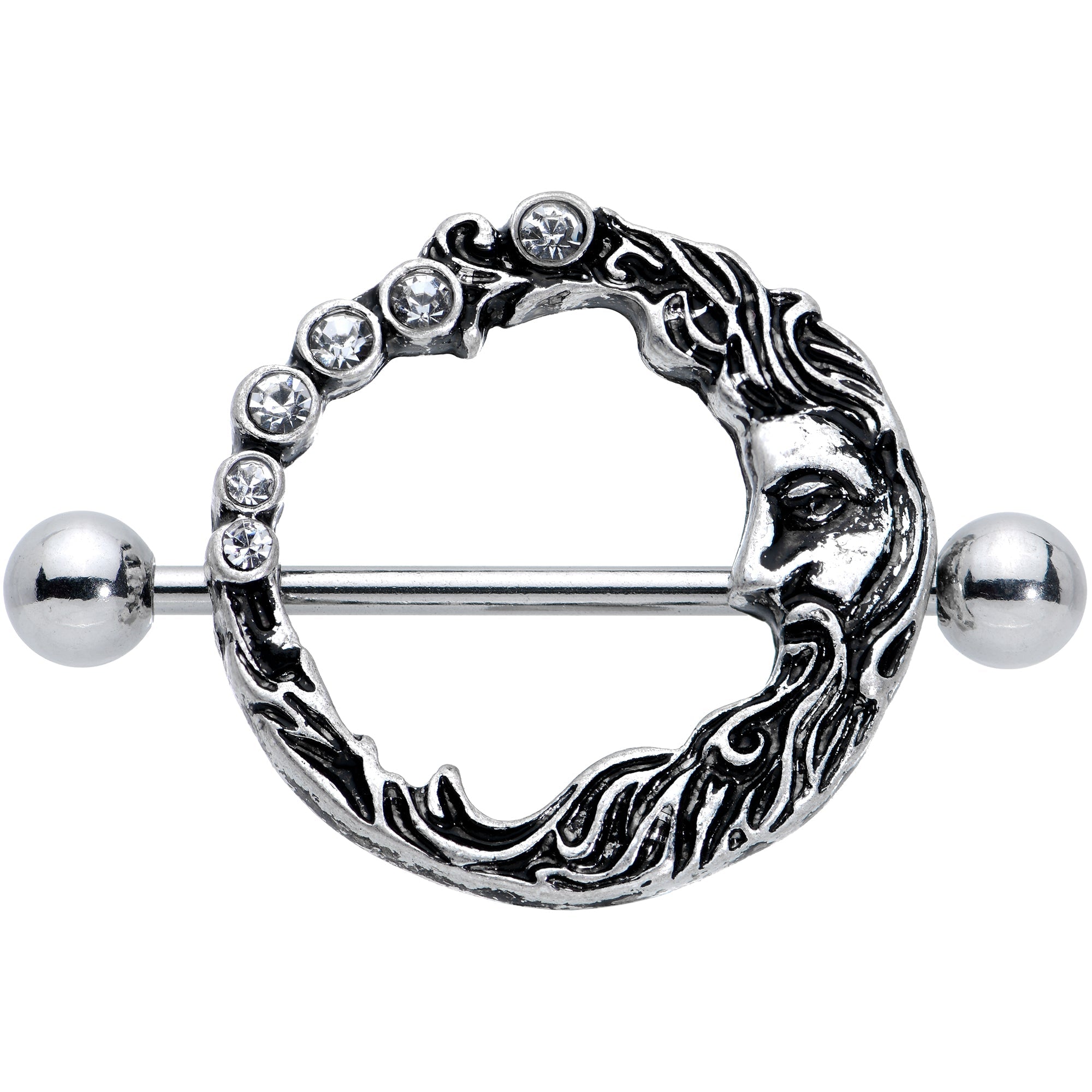 14G 3/4 Clear Gem Face Crescent Moon Nipple Shield Set