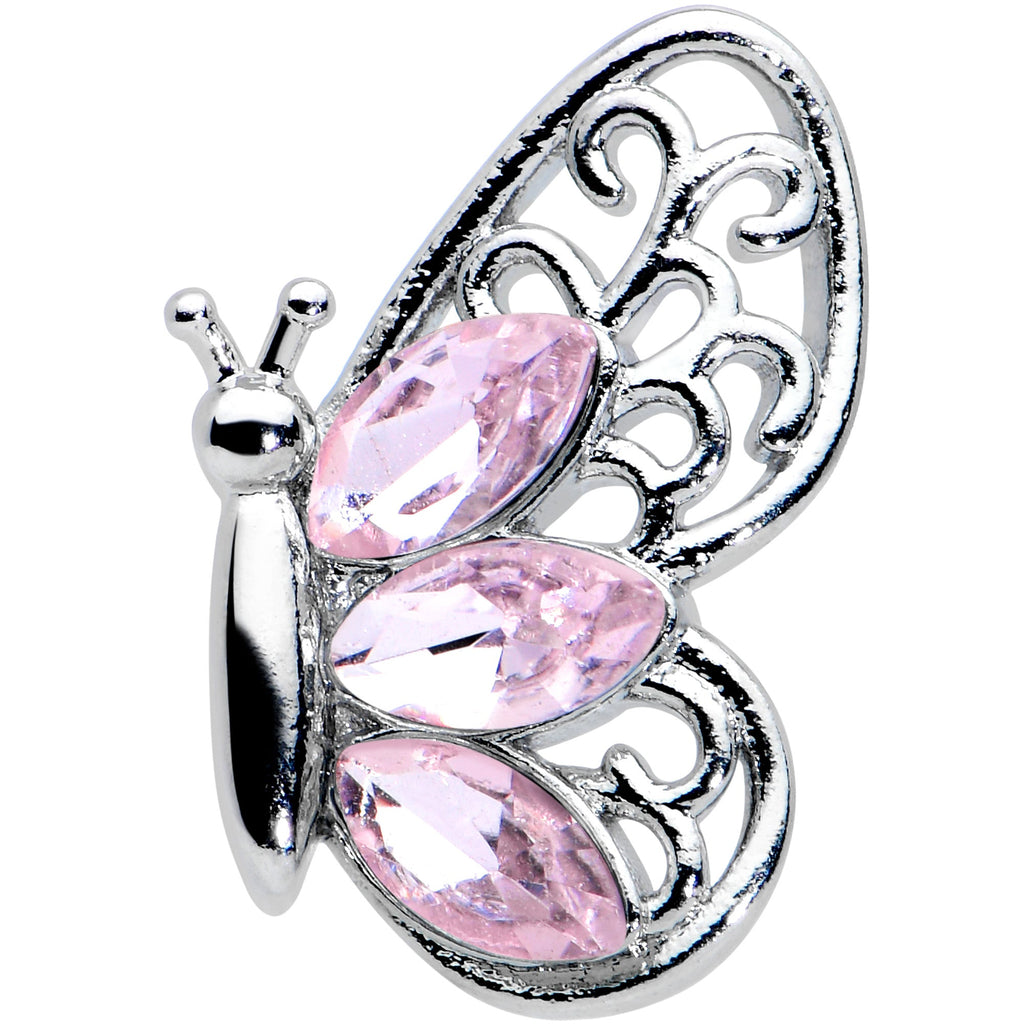16G 1/4 Pink Gem Lacy Butterfly Cartilage Tragus Earring