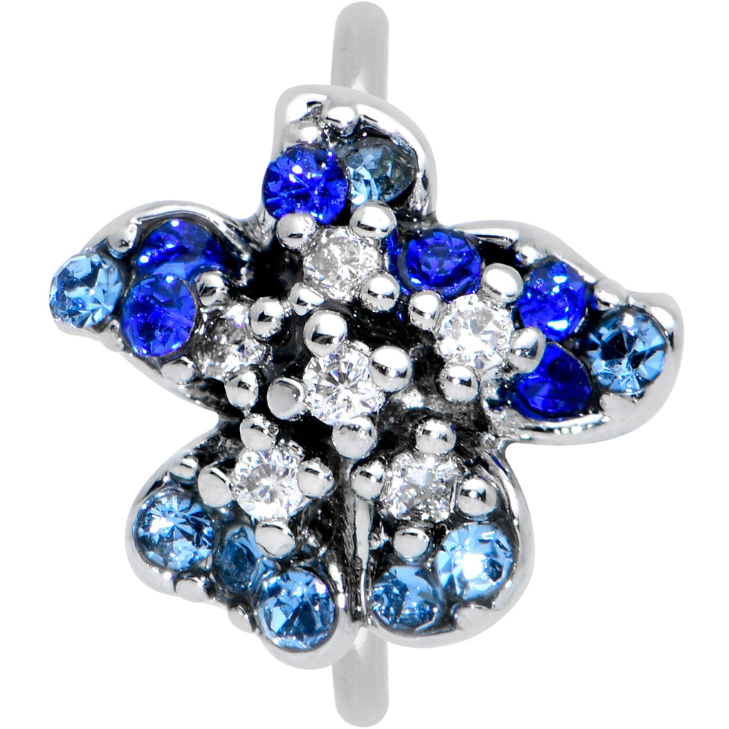 20G 5/16 Clear Blue Gem Evening Flower Nose Hoop