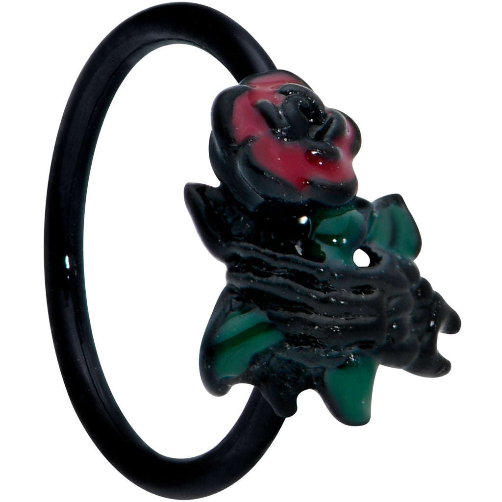20G 5/16 Black Skeleton Flower Halloween Nose Hoop