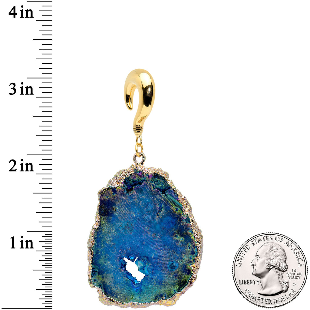 2G Gold Tone Blue Druzy Stone Curved Taper Ear Weights