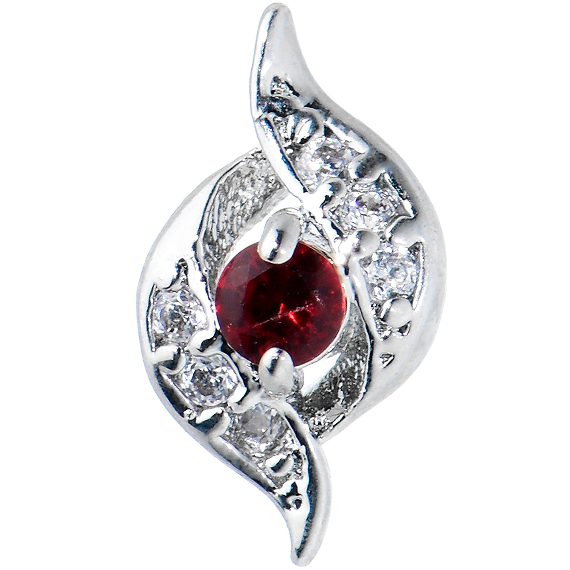 20G 1/4 Clear Red Gem Swirling Oval Nose Bone