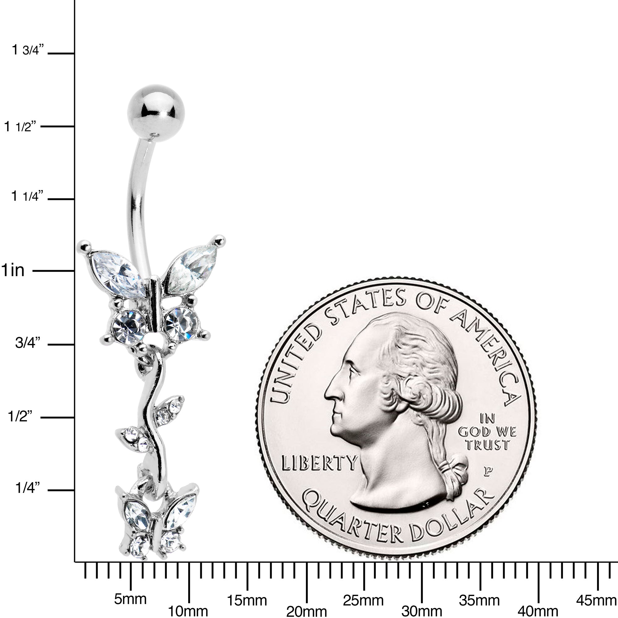 Clear Gem Vine Butterfly Dangle Belly Ring