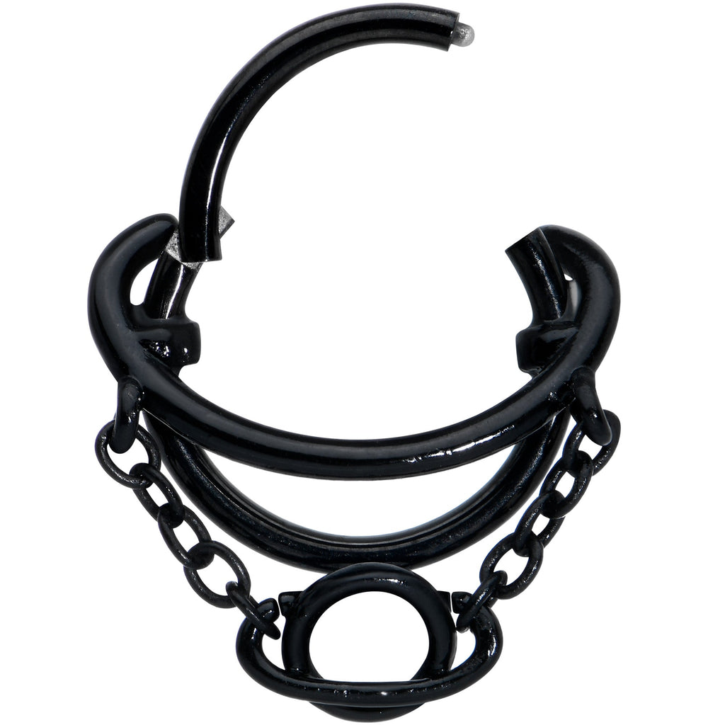 16G 3/8 Black Double Saturn Chain Dangle Hinged Segment Ring