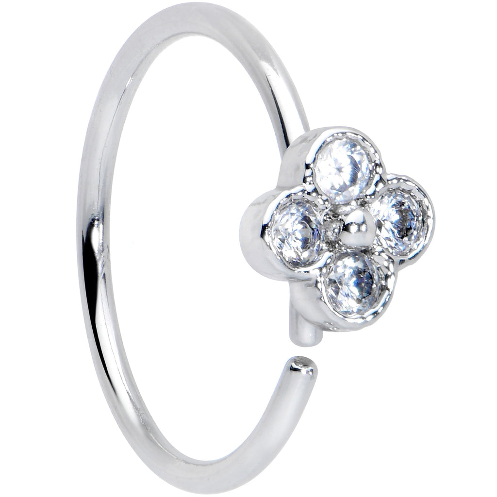 20G 3/8 Clear Gem Tiny Flower Nose Hoop