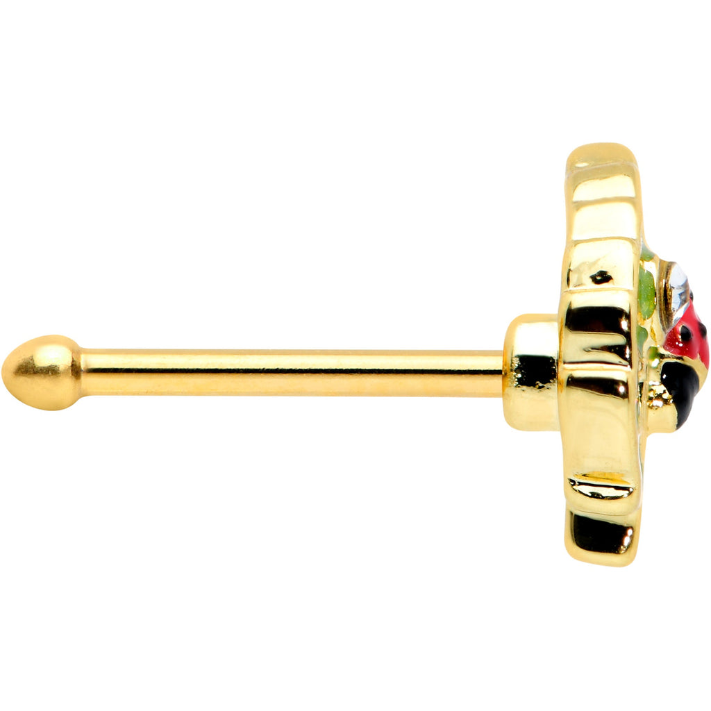 20G 1/4 Clear Gem Gold Tone Leafy Ladybug Nose Bone
