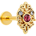 16G 5/16 Pink Clear Gem Gold Tone Lace Love Labret Monroe Tragus