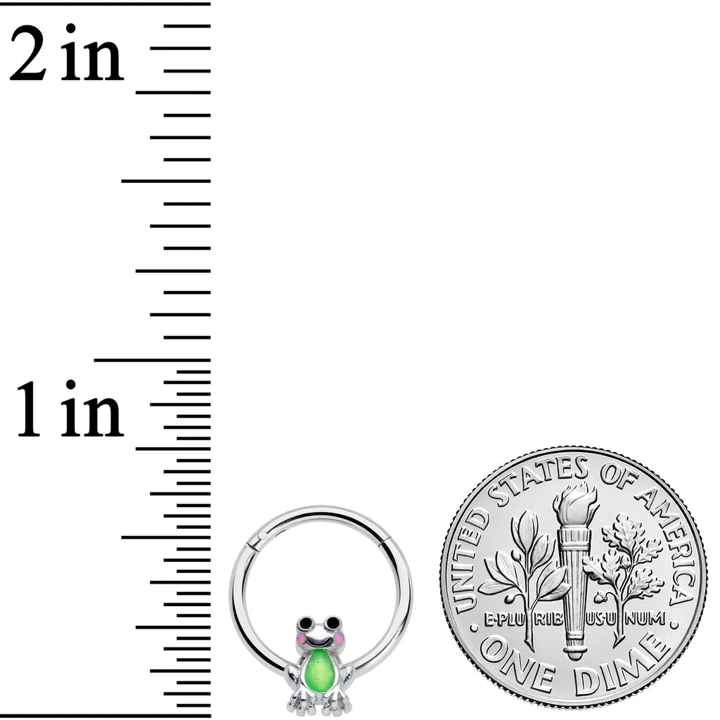 16G 3/8 Light Green Groovy Frog Hinged Segment Ring