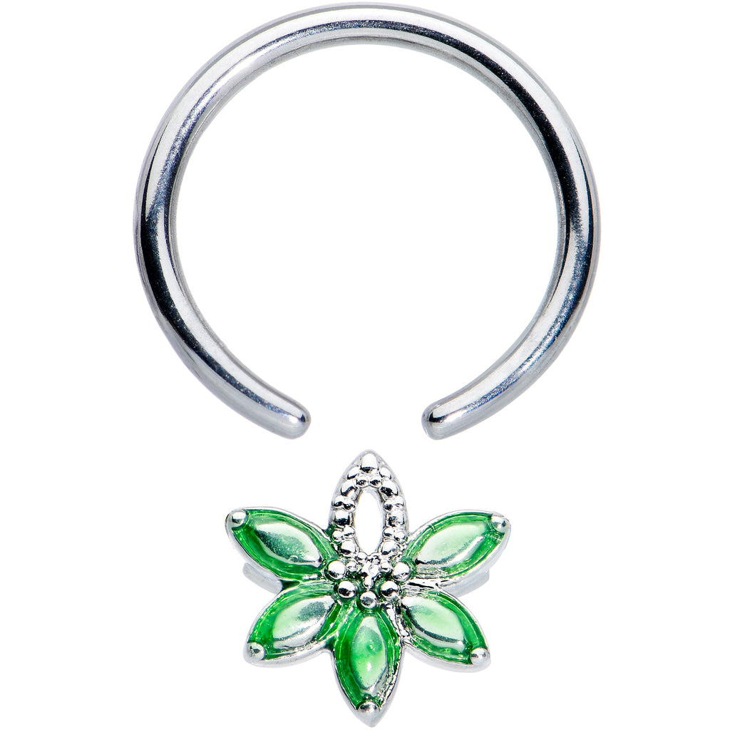 16G 3/8 Green Gem Texture Loopy Pot Leaf BCR Captive Ring