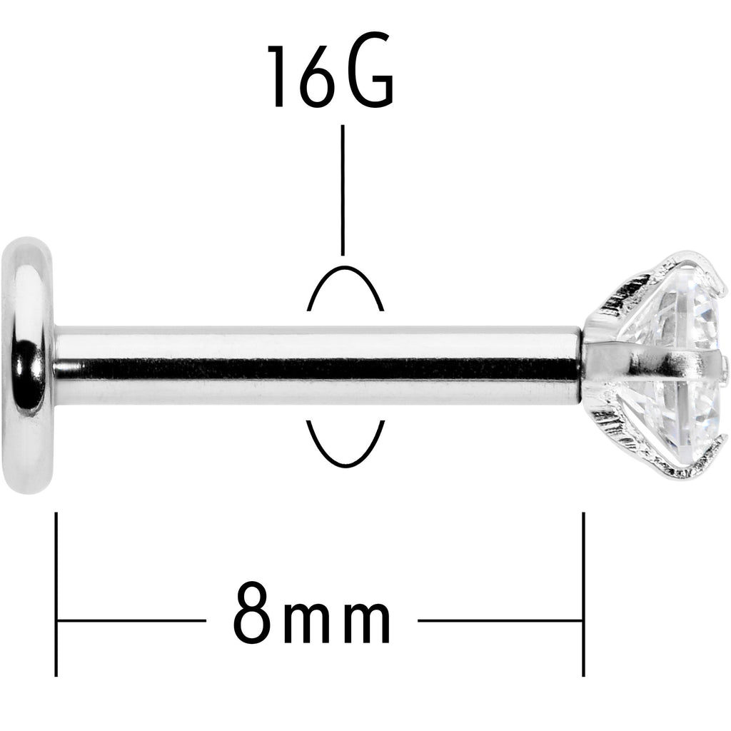16G 5/16 Clear Gem Round End Internally Threaded Labret Tragus