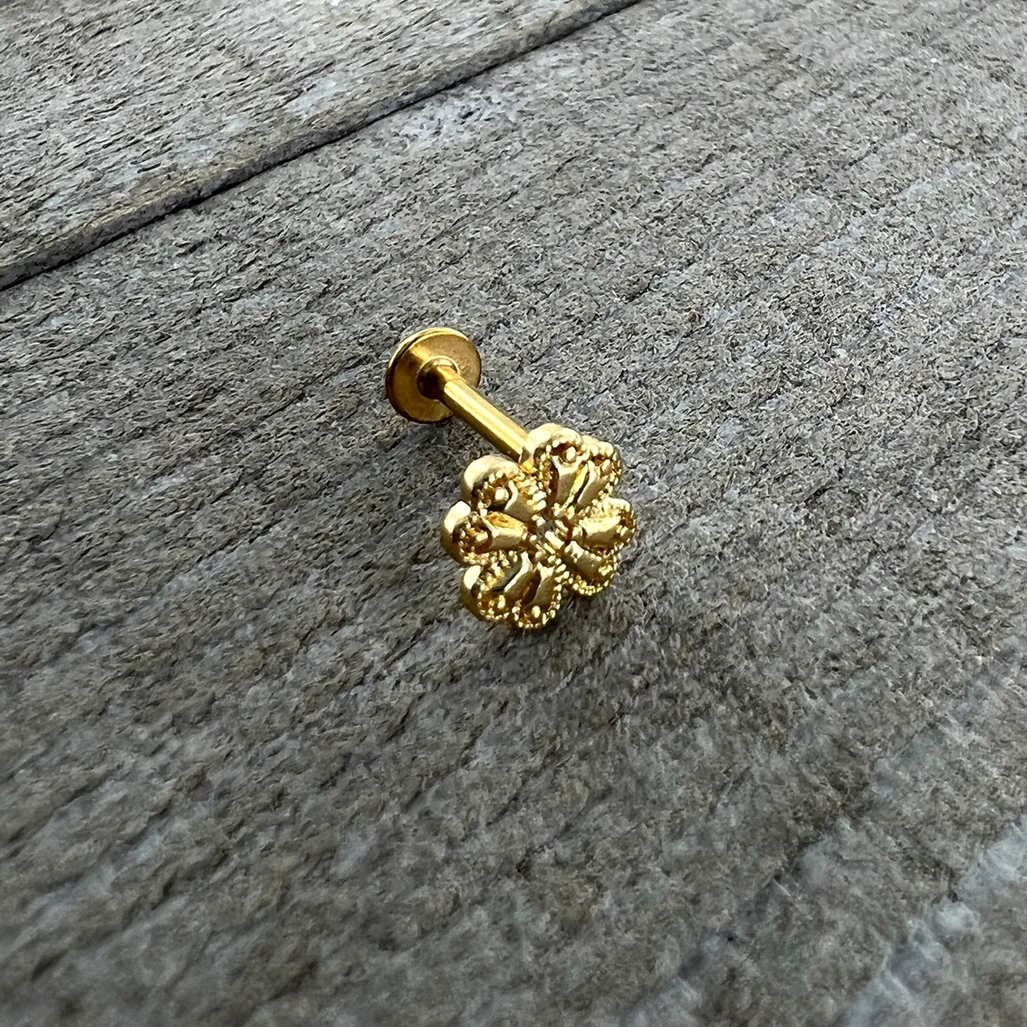 16G 5/16 Yellow Gem Gold Tone Textured Cross Labret Monroe Tragus