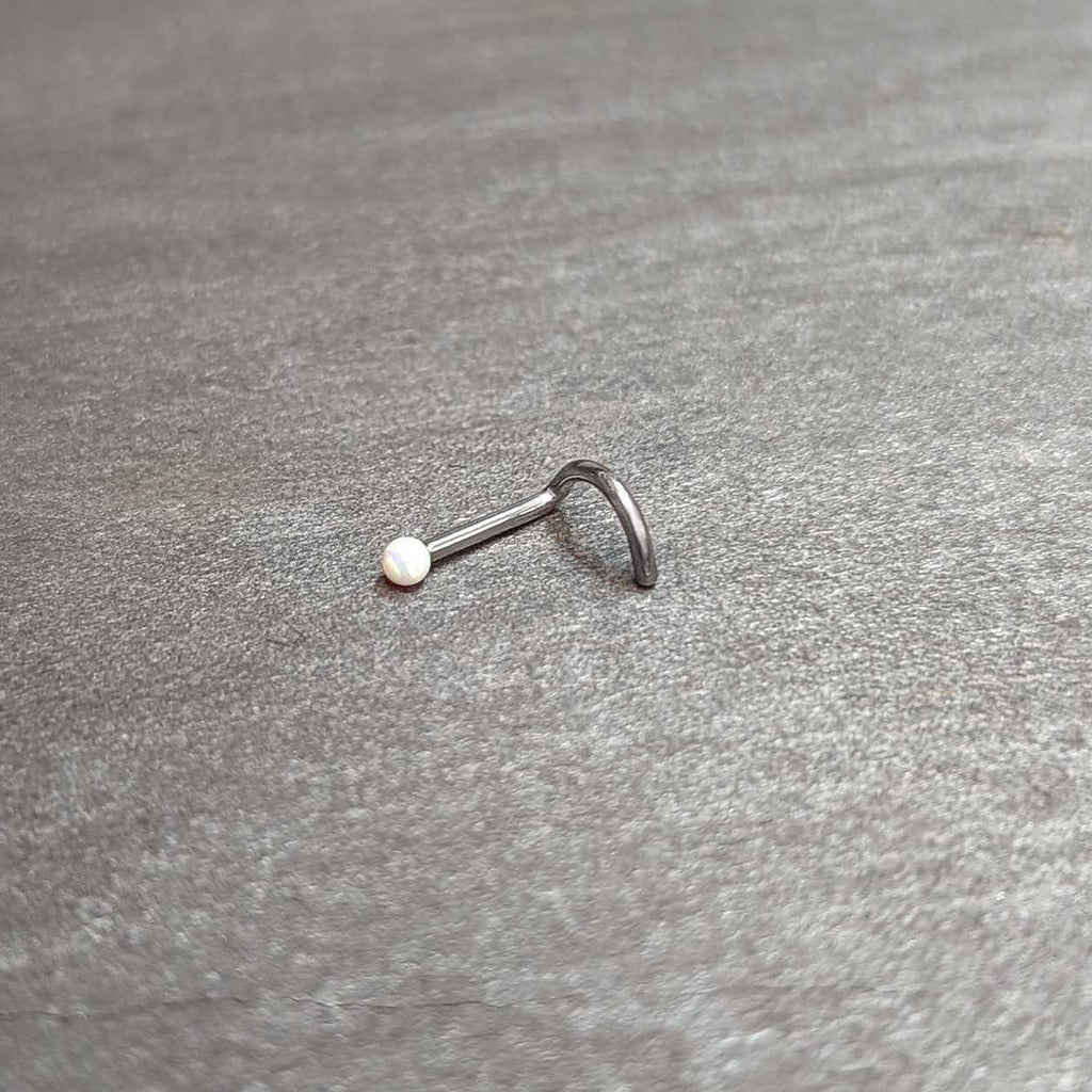 18G 1/4 White Synth Opal G23 Titanium Threadless Left Nose Screw