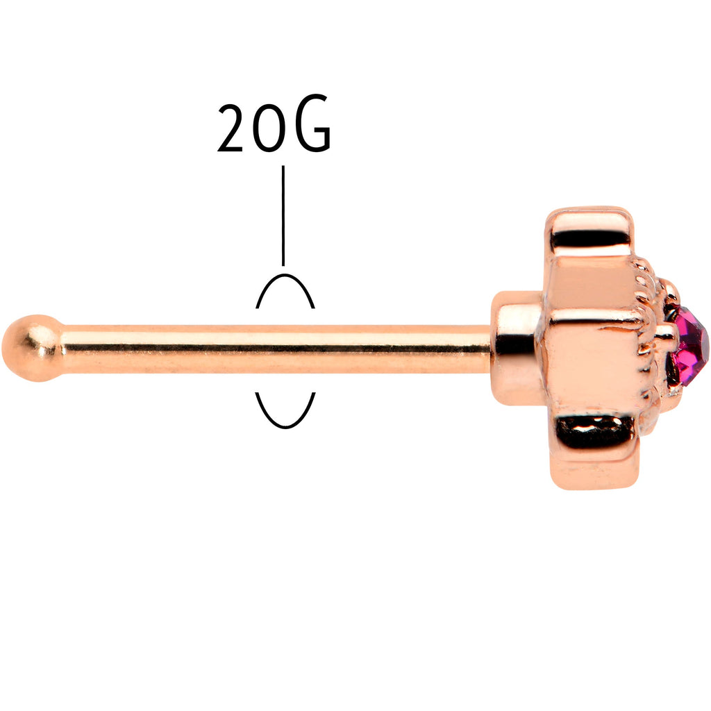 20G 1/4 Red Gem Rose Gold Tone Octogram Star Nose Bone