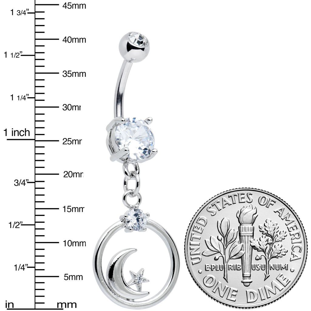 Clear Gem Star Crescent Moon Glamour Circle Dangle Belly Ring