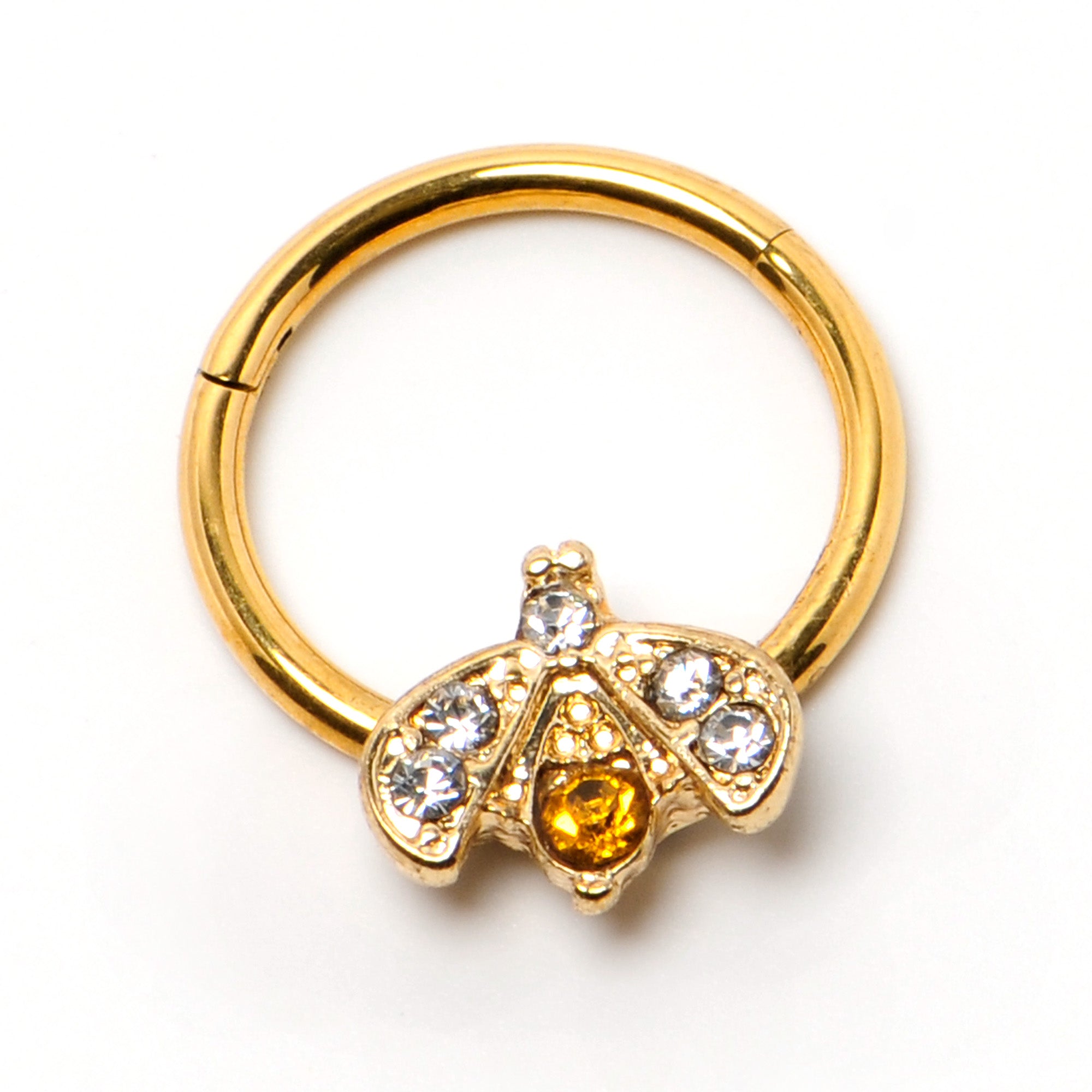 16G 3/8 Yellow Gem Gold Tone Fashion Winged Bug Hinged Segment Ring