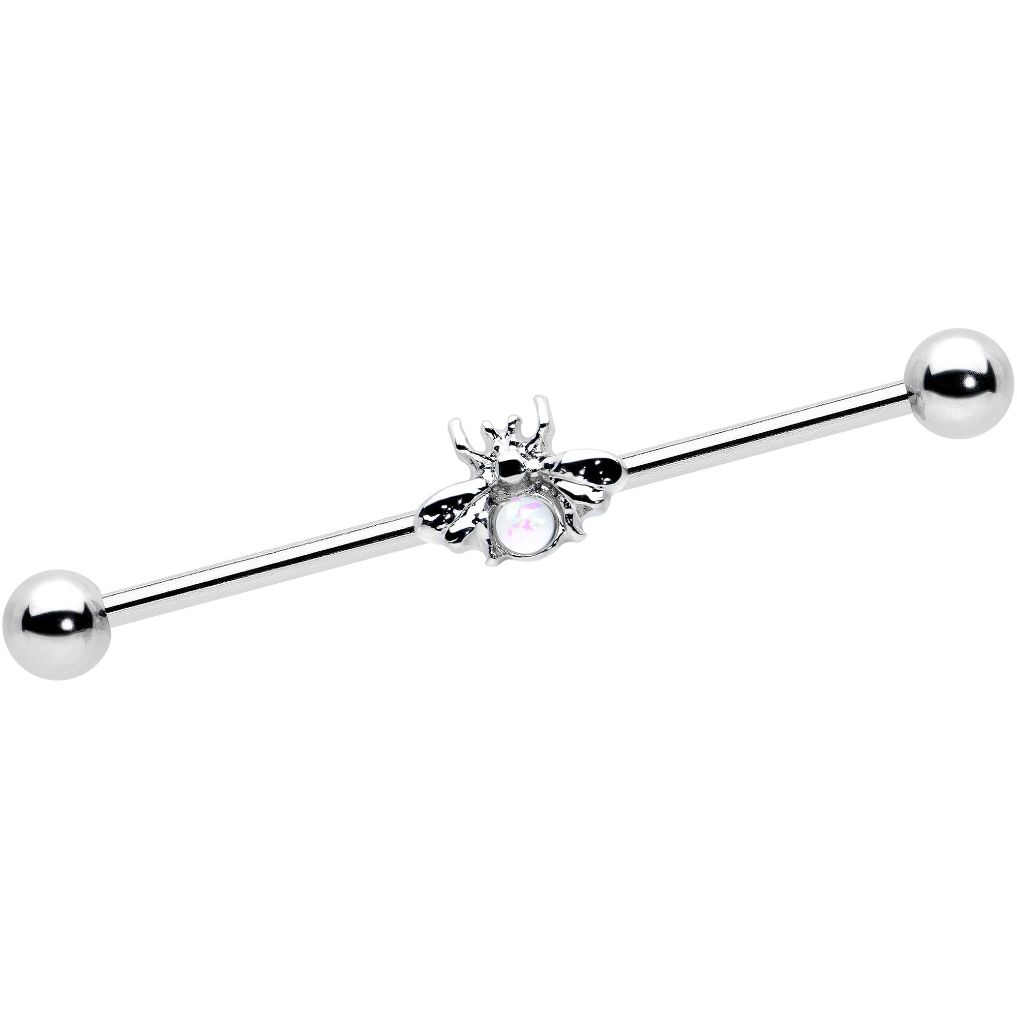 14G White Faux Opal Bee Beautiful Insect Industrial Barbell 38mm