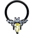 16G 3/8 Yellow Clear Gem Black Butterfly Hinged Segment Ring