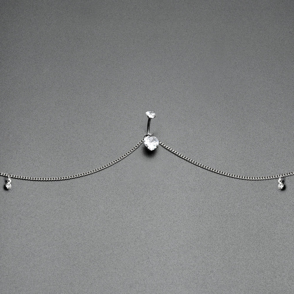 Clear Gem Double Heart Double Mount Belly Ring Belly Chain