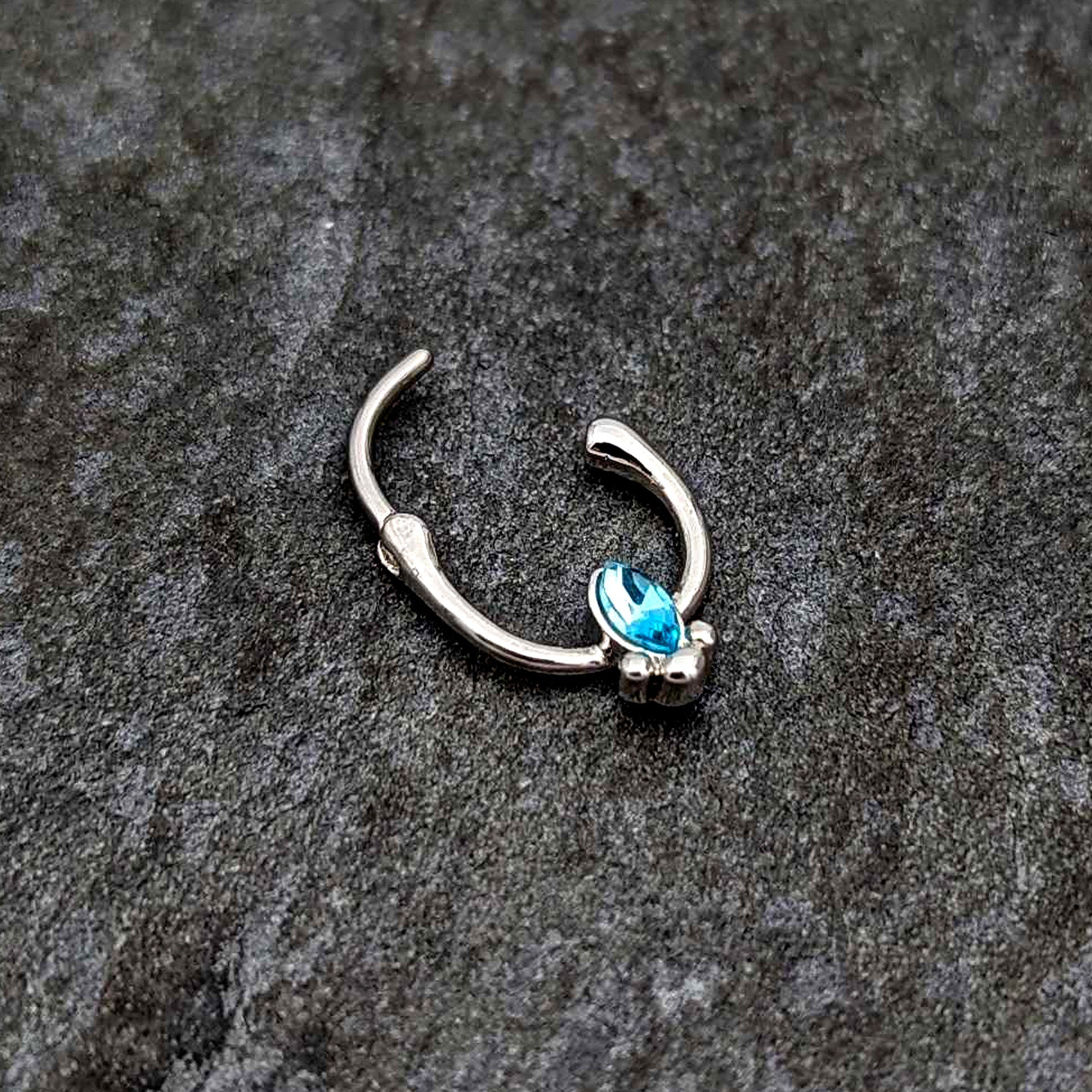 16G 5/16 Blue Gem Deco Oval Cartilage Clicker