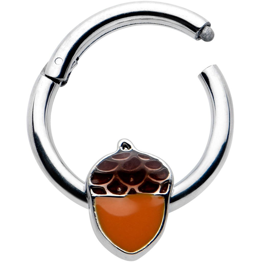 16G 3/8 Autumn Acorn Orange Brown Hinged Segment Ring
