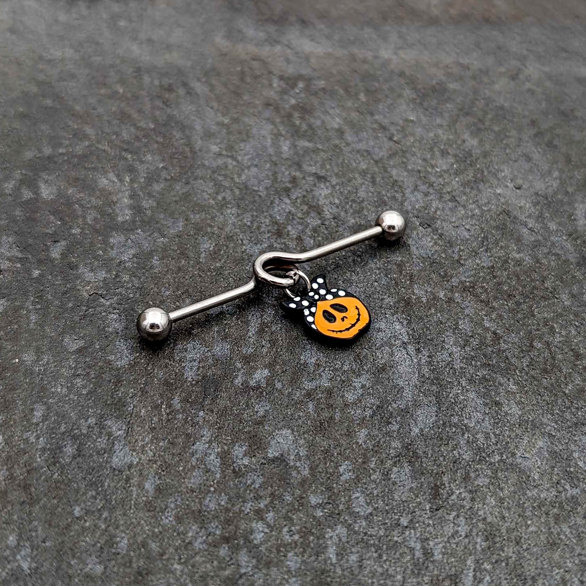 14G Halloween Kerchief Pumpkin Dangle Project Bar 38mm