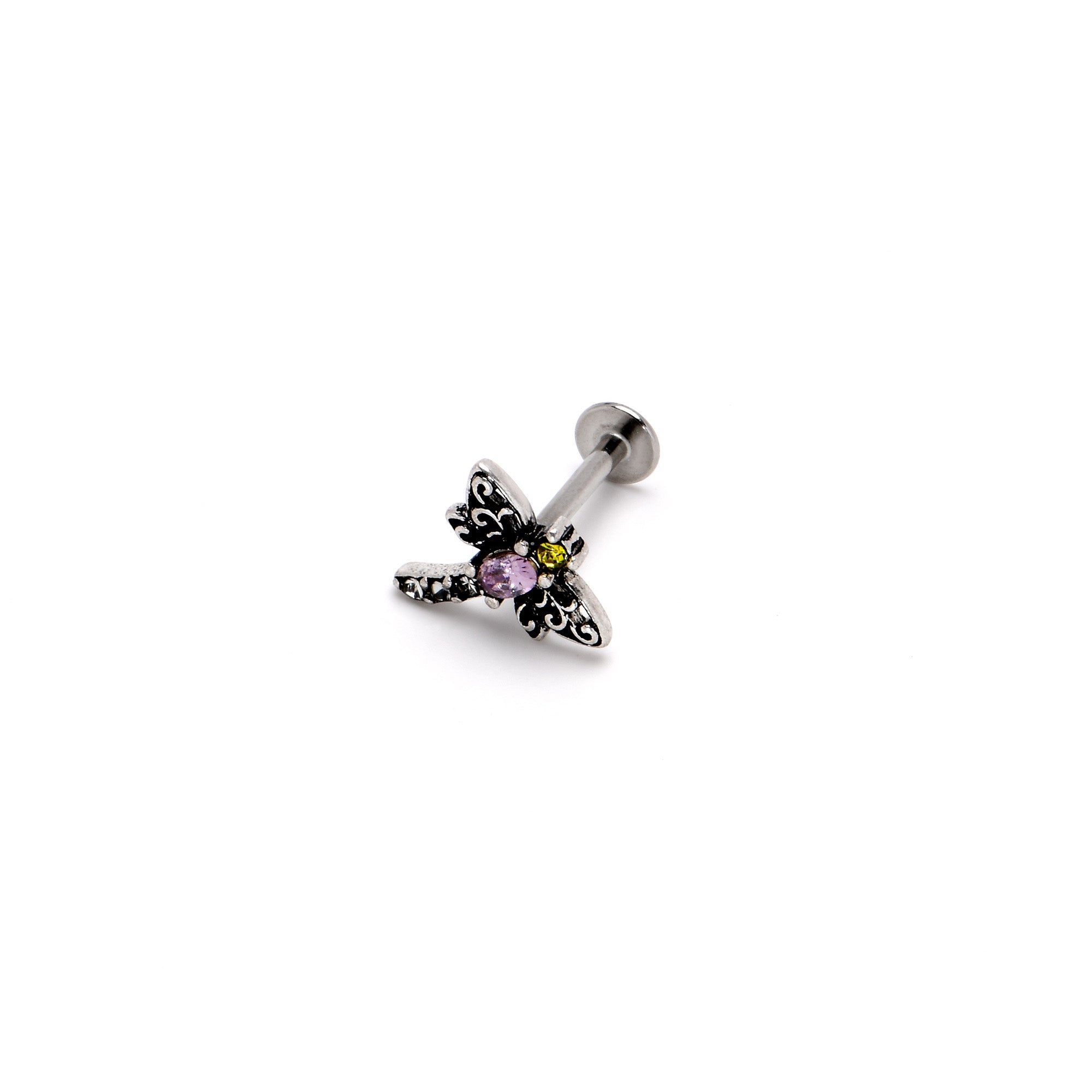 16G 5/16 Purple Yellow Gem Dragonfly Ornate Labret Monroe Tragus