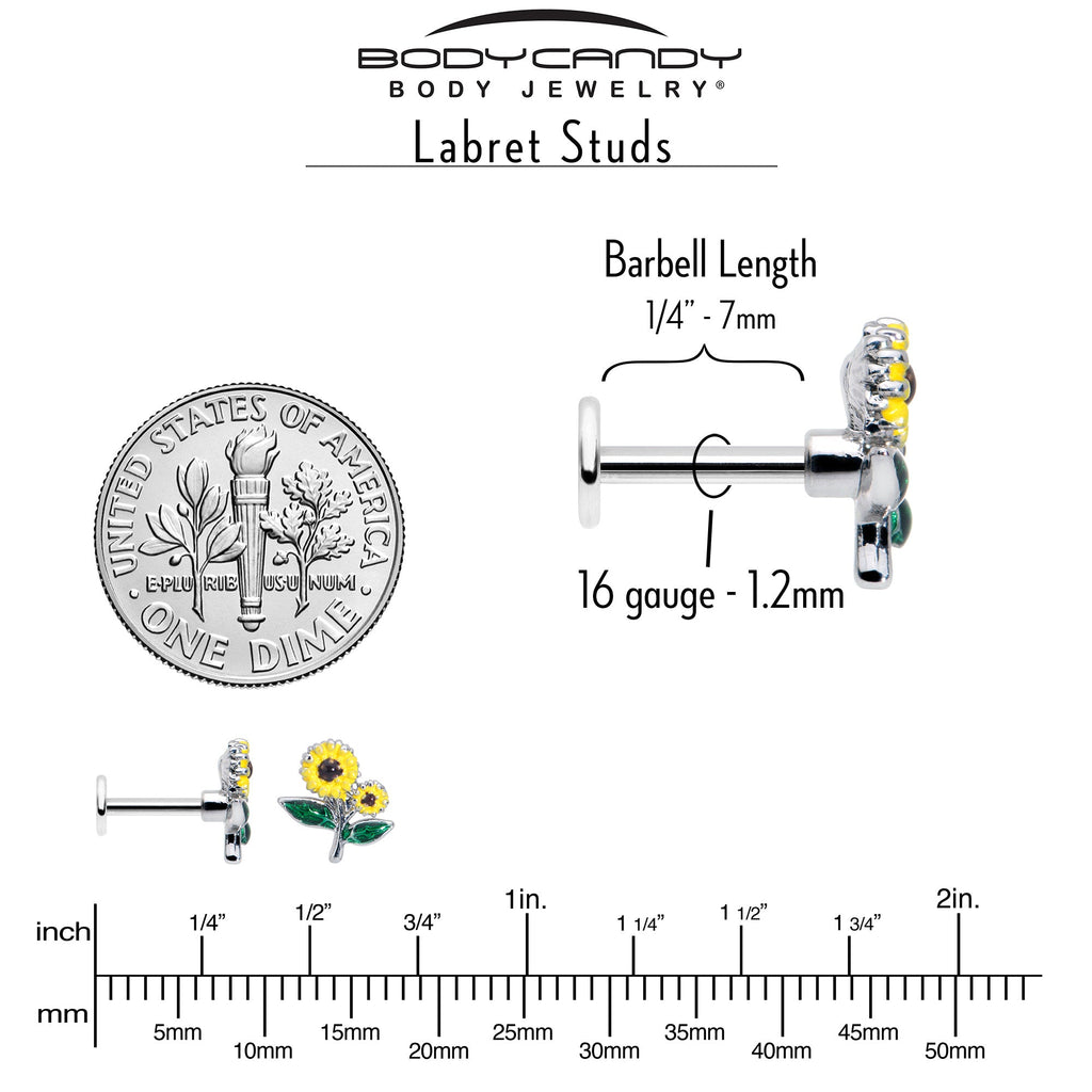 16G 1/4 Cheery Inlay Sunflowers Labret
