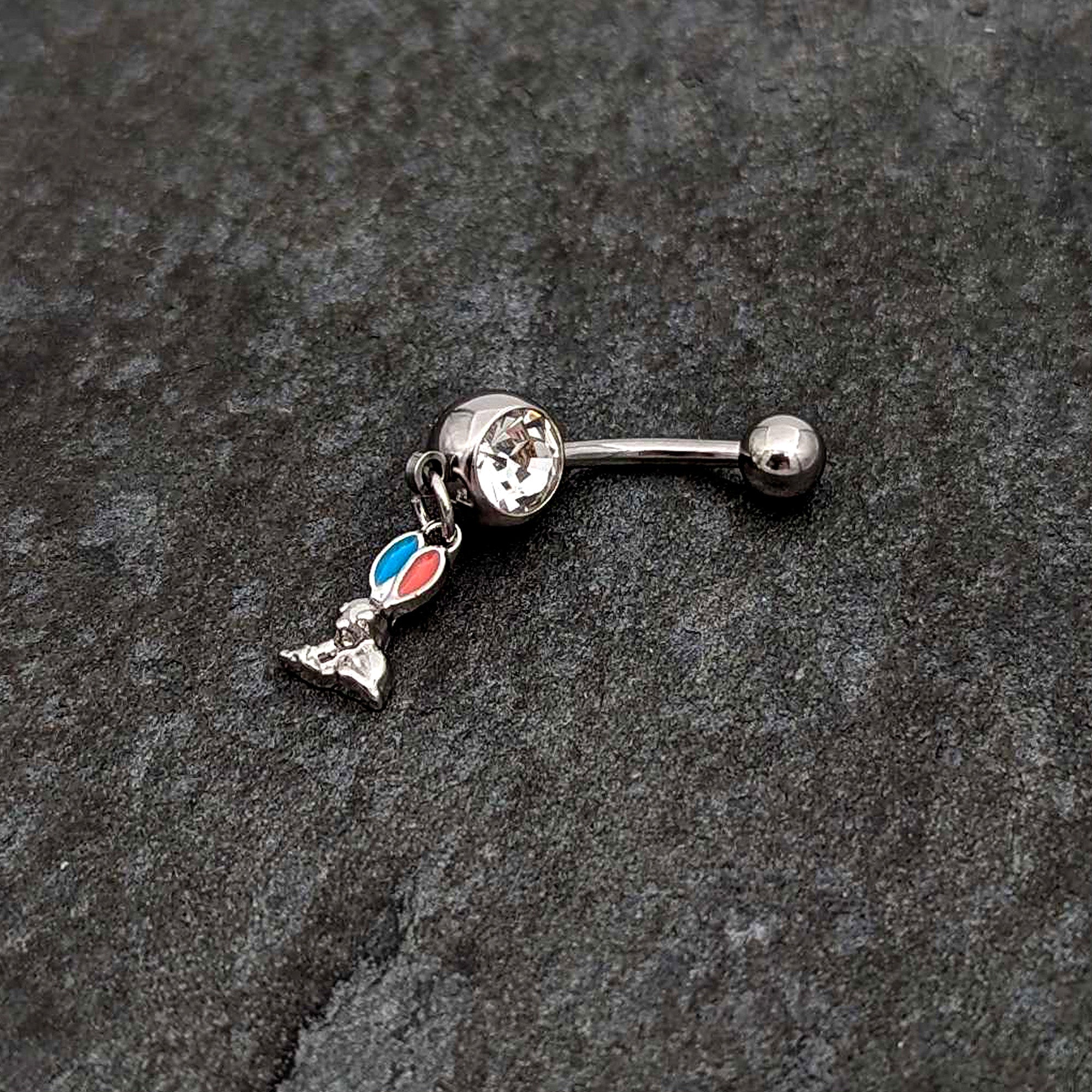Clear Gem Easter Bunny Red Blue Ears Dangle Belly Ring