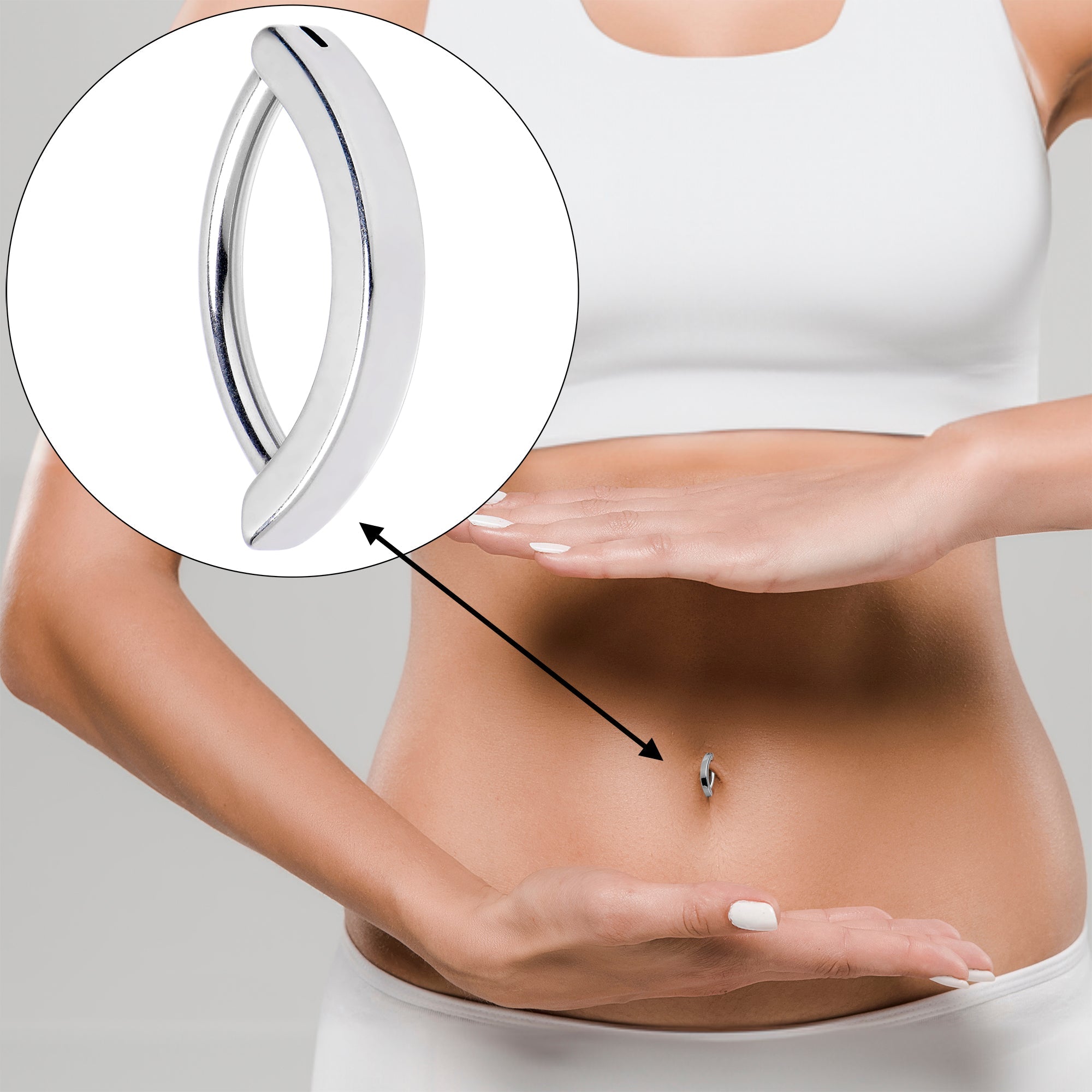 14G 1/2 316L Surgical Steel Smooth Style Hinged Hoop Belly Ring