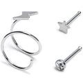 20G Clear Gem Star Spiral Nose Ring 3 Pack
