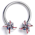 16G 3/8 Clear Gem Festive Pinwheel Horseshoe Circular Barbell