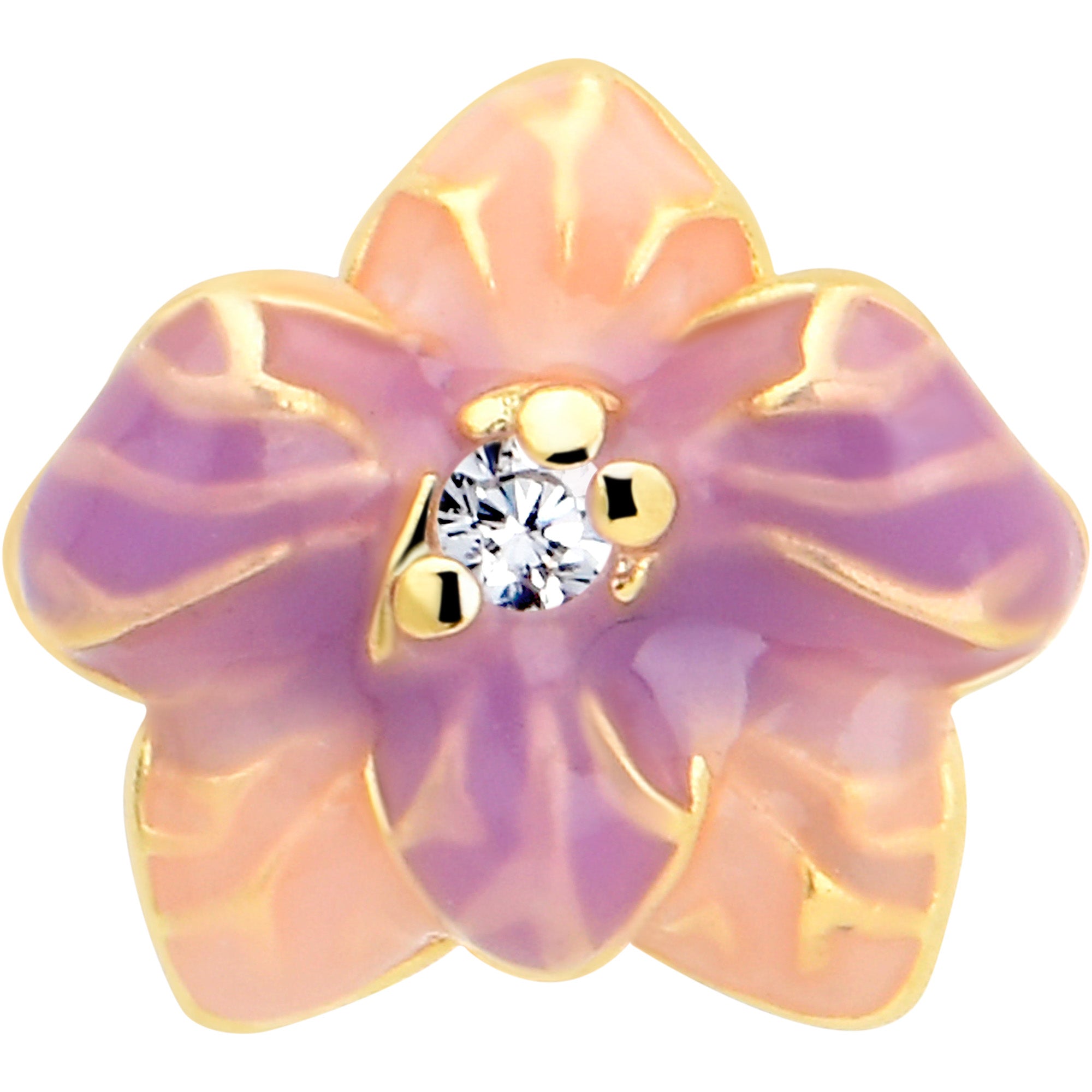 16G 5/16 Clear Gem Gold Tone Pastel Flower Labret Monroe Tragus