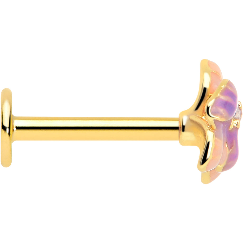 16G 5/16 Clear Gem Gold Tone Pastel Flower Labret Monroe Tragus