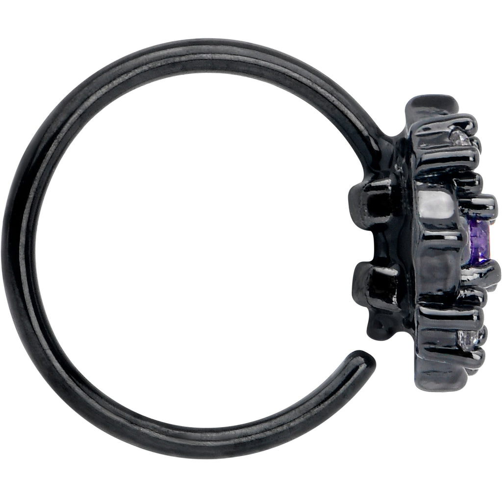 20G 5/16 Purple CZ Gem Black Flower Ring Nose Hoop