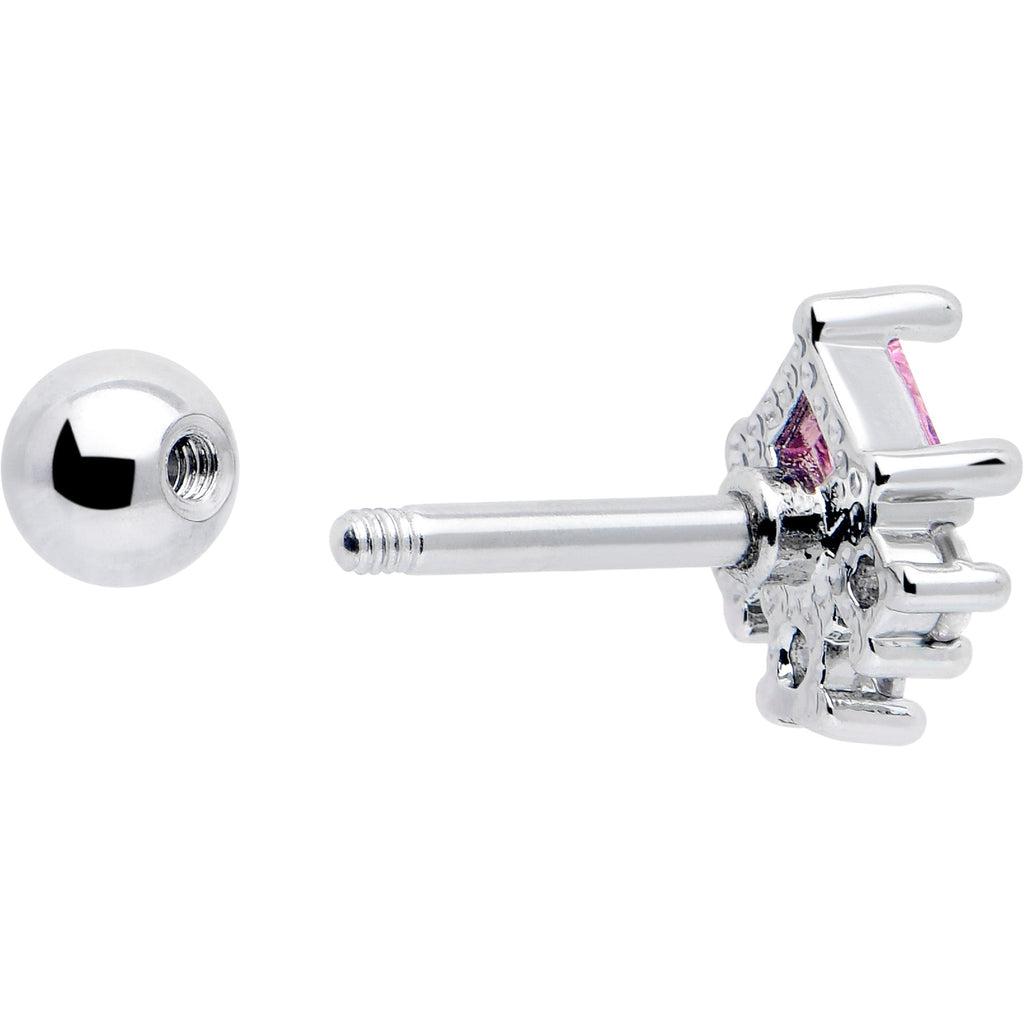 16G 1/4 Pink Clear CZ Gem Rhombus Riot Cartilage Tragus Earring